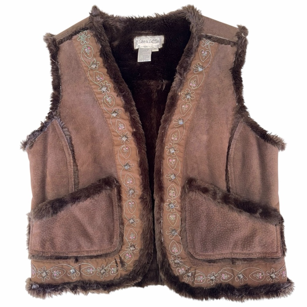Y2K Live a Little 100% leather vest with faux fur and beads. Size M. - Picture 1 of 5
